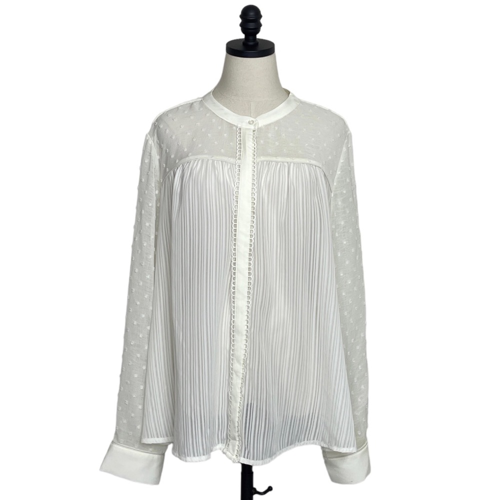Ophelia Roe Sheer Long Sleeve Top Cream Size 2X